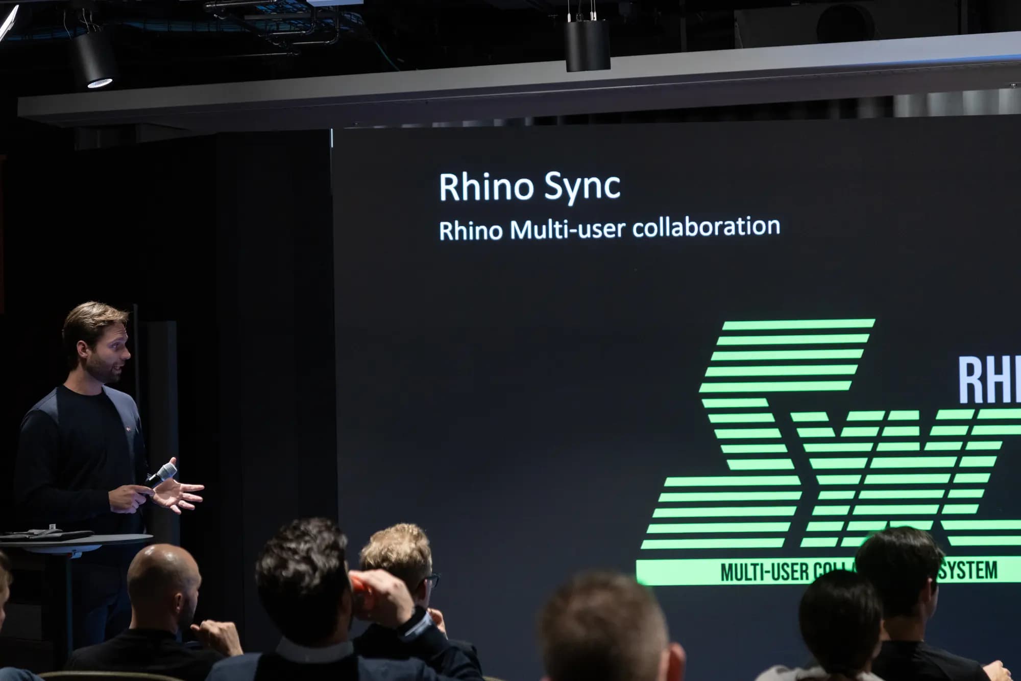 Mikael presenting Rhino Sync to an audience of architects.