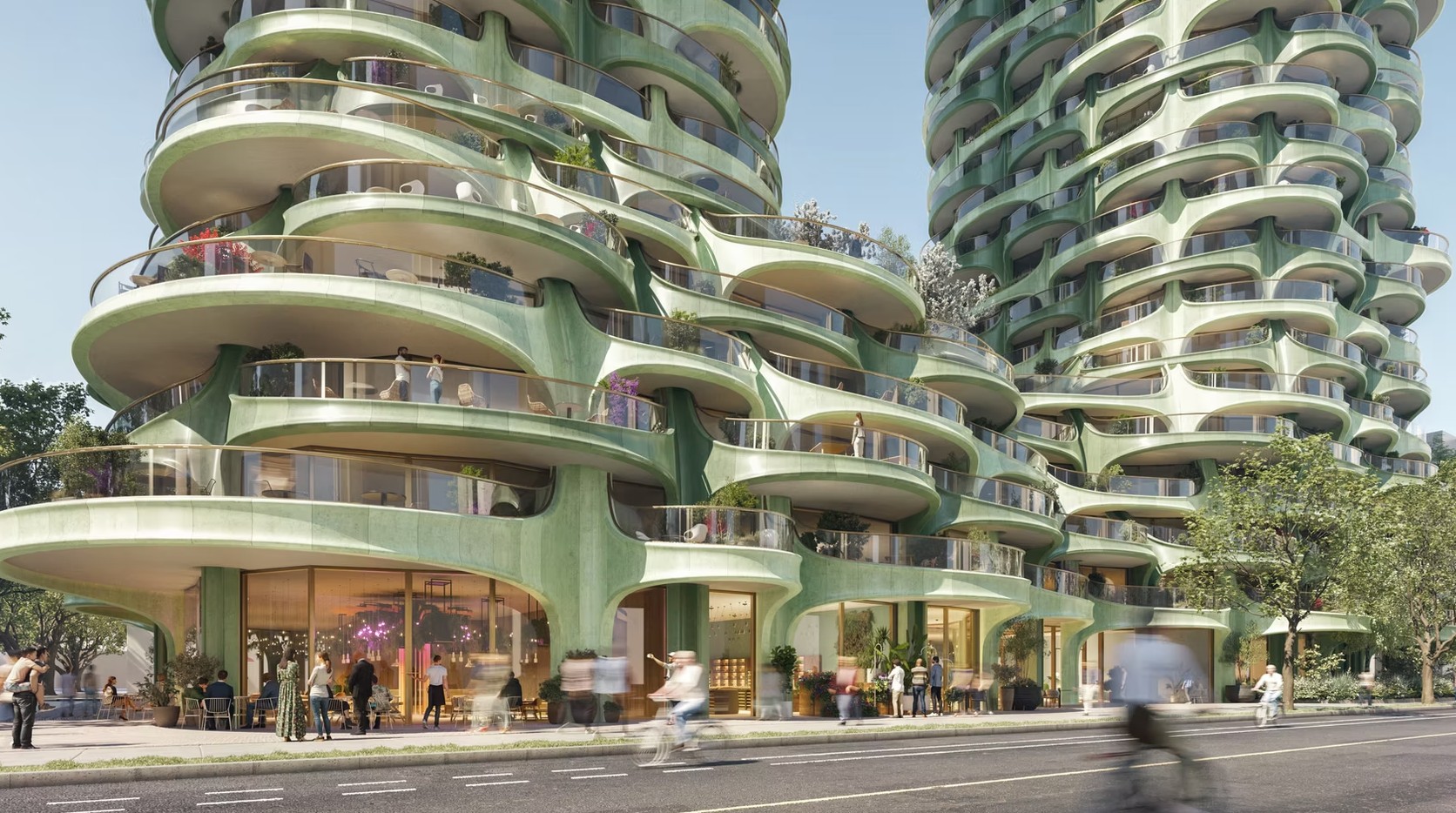 A Heatherwick Studio tower with stacked planted terraces, modelled in Rhino and coordinated with BEAM.